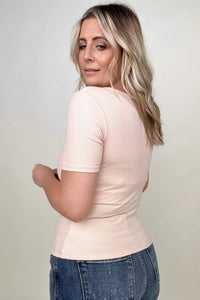 Fawnfit Basic Ribbed Fitted Tee with Built In Bra