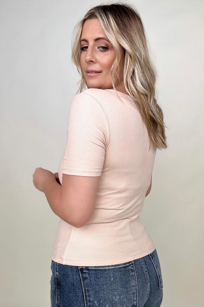 Fawnfit Basic Ribbed Fitted Tee with Built In Bra