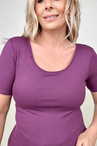 Fawnfit Basic Ribbed Fitted Tee with Built In Bra