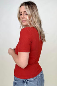 Fawnfit Basic Ribbed Fitted Tee with Built In Bra