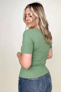 Fawnfit Basic Ribbed Fitted Tee with Built In Bra