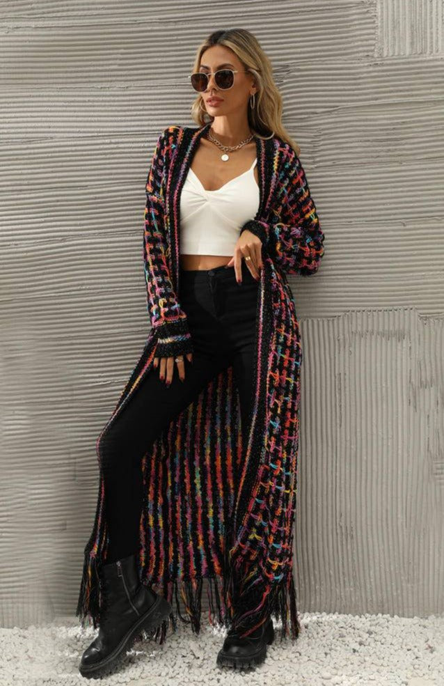 jo's cardigan on woman with black pants and boots